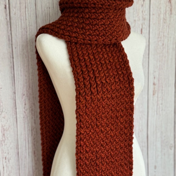 Chunky Orange Spice Long Knitted Scarf - Picture 6 of 8